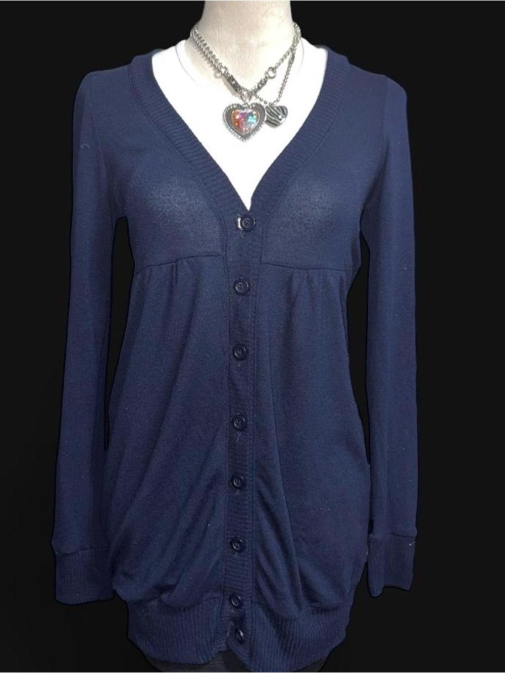 Forever 21 Navy V-Neck Button-Up Women's Cardigan Y2K